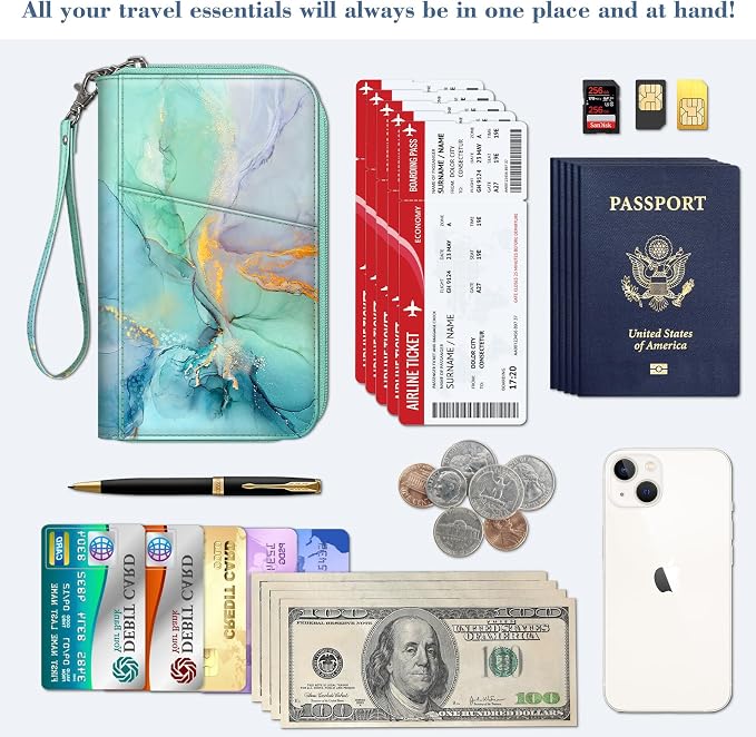 FINTIE Family Passport Holder Wallet Travel Document Organizer Clutch Bag | RFID Blocking Credit Cards Case Cover for Women Men