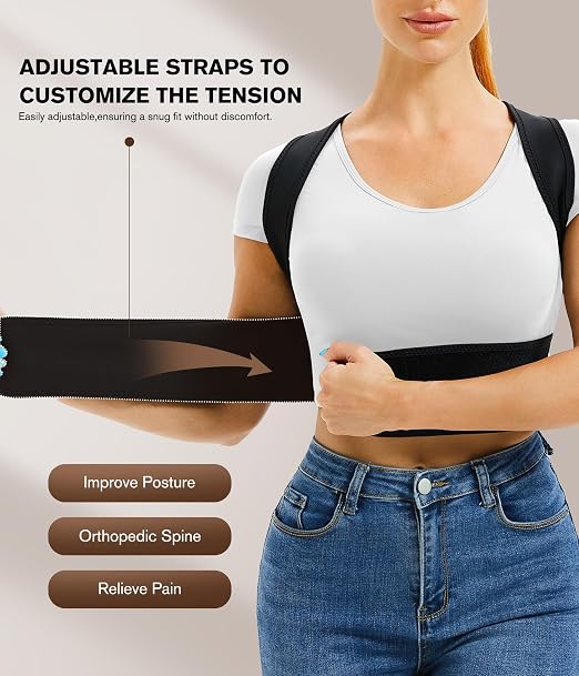 URSEXYLY Back Brace and Posture Corrector for Women and Men, Lightweight Shoulder Straightener Adjustable Full Back Support,Back Pain Relief Spine Corrector (Black, M/L)