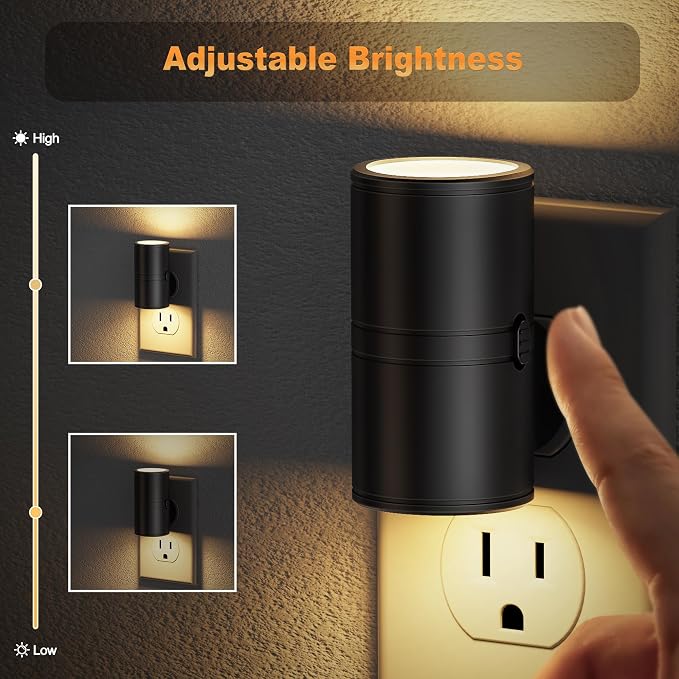 JandCase LED Night Light Plug in, Rotating Night Lights Plug into Wall Warm | Dusk to Dawn Sensor, 2 Level Brightness Adjustable Nightlight, 2 Pack, Warm White 3000K, for Bathroom Bedroom Hallway Stairs