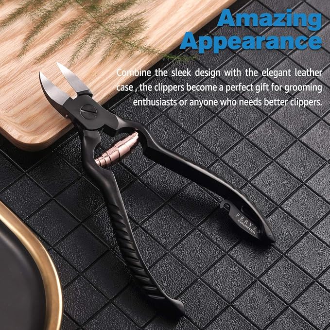 FERYES Precision Toenail Clippers for Thick or Ingrown Toenails - Secure and Stylish Design Thick Nail Clipper - W/Leather Case