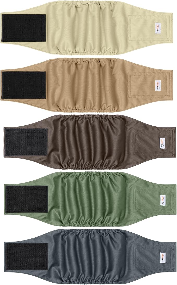 5 Pack Dog Diapers Male Reusable, Premium Belly Bands for Male Dogs, High Absorbing Male Dog Pee Wraps for Doggie in Incontinence or Excitable Urination and Training Gray,Green,Brown XXL
