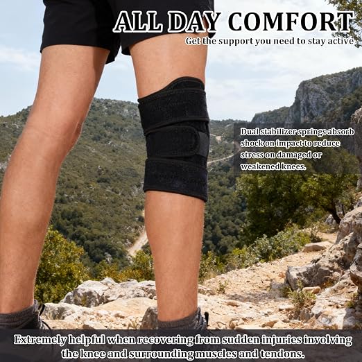 YIBLBOX Knee Brace for Women Men with Side Stabilizers, Knee Braces for Knee Pain ACL MCL Arthritis Joint Pain Relief, Adjustable Compression Sleeve Patellar Tendon Support Strap, Pack of 1