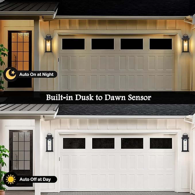 2-Pack 15.5 Inch Dusk to Dawn Outdoor Lighting Wall Mounted | Matte Black, E26 Socket, Hardwired, Clear Seeded Glass, Anti-Rust, Waterproof Outdoor Lights for House