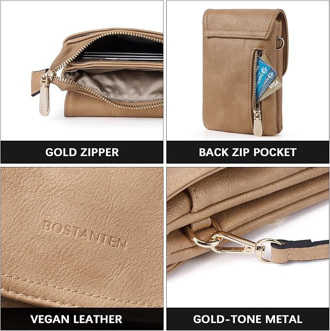 BOSTANTEN Small Crossbody Bag for Women Designer Cell Phone Purse | Vegan Leather, Multiple Pockets, Card Slots, Compact Size for Phone, Cards and Keys, Daily Travel Shopping Use