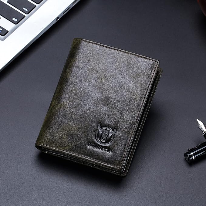 BULLCAPTAIN Large Capacity Genuine Leather Wallet for Men QB-027 | Bifold Wallet,RFID Blocking,Credit Card Holder,15 Card Slots,Special Expandable Design,gift choice