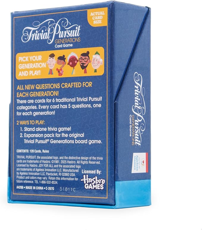 Ageless Games Trivial Pursuit Generations Expansion - New Multigenerational Trivia Cards - The Ultimate Party Game for Friends & All Ages - Perfect for Game Nights & Travel - Standalone or Add On Deck