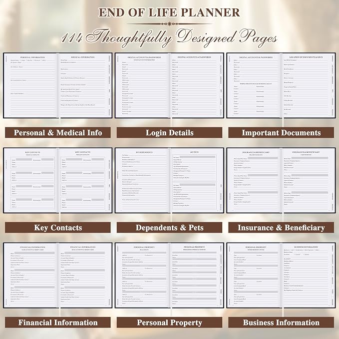 Lanpn End of Life Planner Death Organizer with Tabs, Final Wishes & Financial Estate Planning Journal, When I Die Journal for Senior, Before Death Life and Care Plan Book, Blue, Leather Hardcover