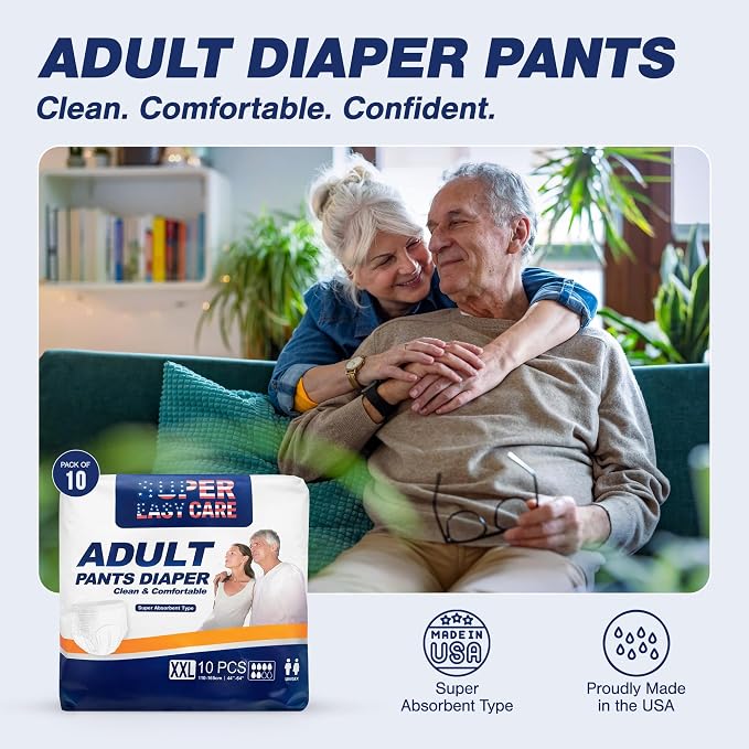Super Easy XXL Adult Diapers Pack of 10 | Leakproof Disposable Incontinence Underwear | High Absorbency for Men & Women
