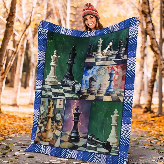Yibuda Chess Blanket Chess Board Flannel Plush Throw Blanket Cozy Board Game Decor Fleece Stuff Blanket Gifts for Lover Girls Boys Kids Adults Women Bed Travel 60"x80"