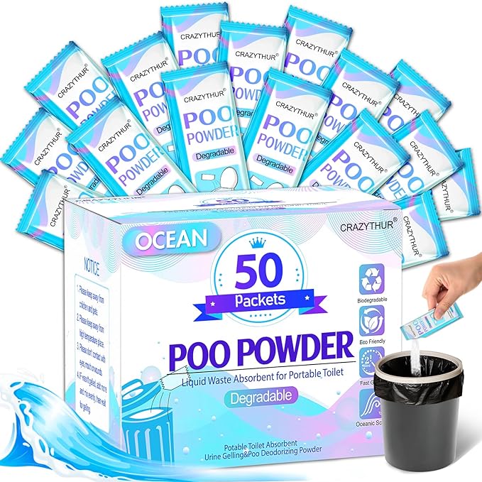Poo Powder for Portable Toilet Gel Powder, Camping Toilet Gel | Pee Powder, Eco Toilet Gel for 650ml Urine/10g, Toilet Gel Powder for Outdoor Camping and Hiking