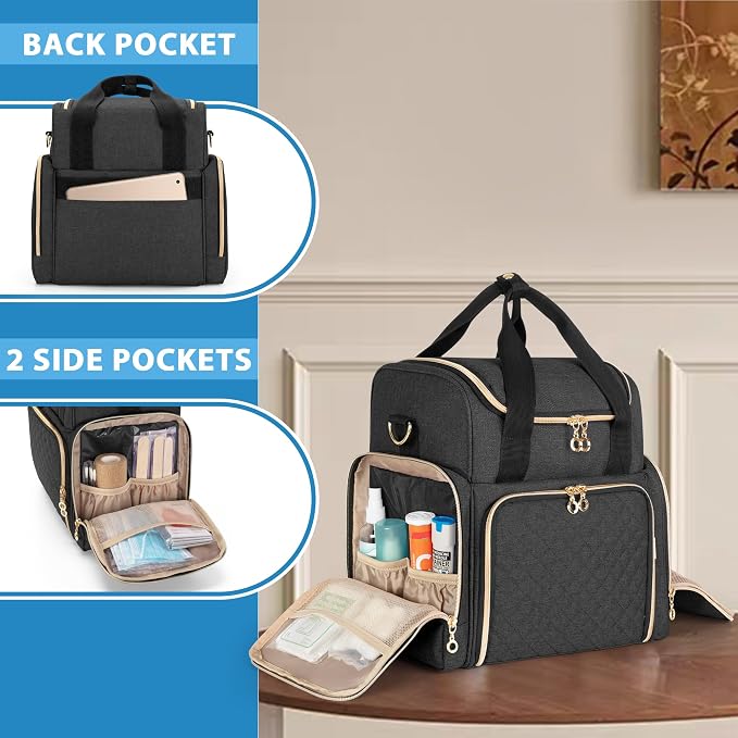 LUXJA Large Medicine Bag with 2 Removable Cases, Black | Medicine Storage Bag with Multiple Pockets, Pill Bottle Organizer with Shoulder Strap, Trolley Sleeve for Travel or Home