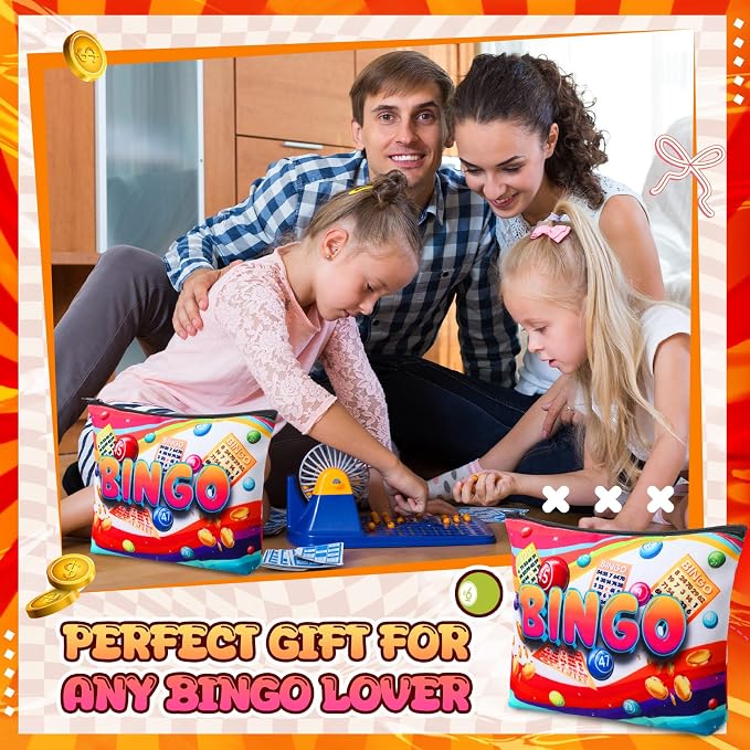 12 Pcs Bingo Gifts Makeup Bags Bingo Game Lover Gifts Travel Zipper Pouch for Seniors Mom Grandma Women Players