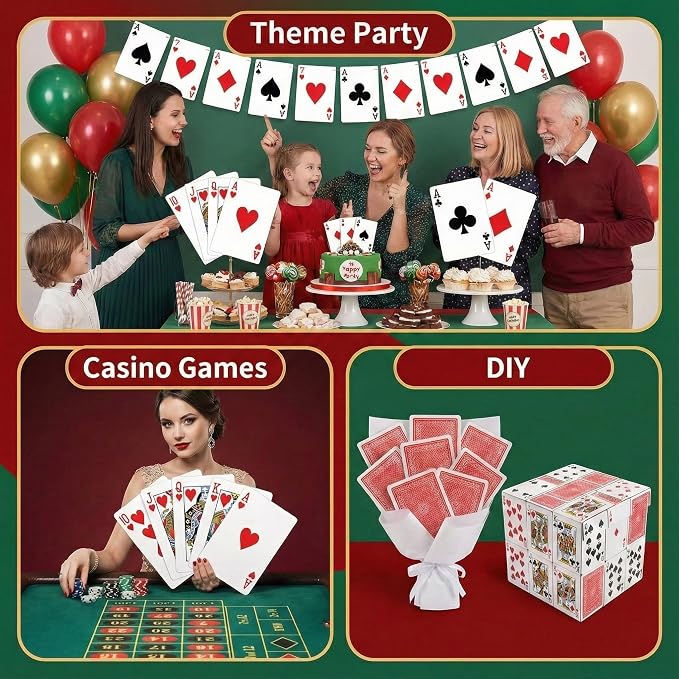 Bedwina Jumbo Playing Cards, Giant Extra Large Print Poker Playing Cards | Casino Theme Poker Party Decorations, Low Vision Gift, Family Game Night, Waterproof, Funny Oversized 5 x 7 Inch Cards 3 Pack