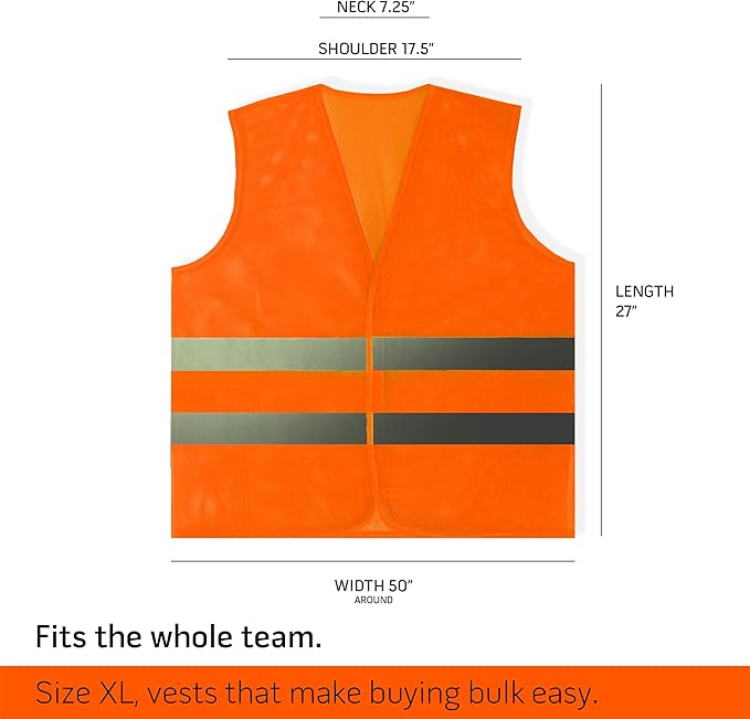 PeerBasics Safety Vests Bulk Pack - Reflective High Visibility, Men Women, Mesh (as1, numeric, numeric_10, regular, regular, Orange)