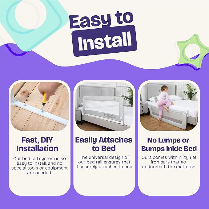 ComfyBumpy 1-Pack Bed Rail for Toddlers 55.5" L x 19.5" H | Toddler Bed Rails for Twin, Full, Queen & King Mattress Size | Swing Down Rail Guard | Mattress Side Rail for Kids | Gray