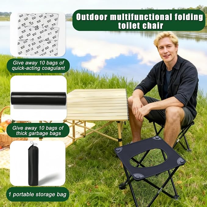 Portable camping toilet for adults, compact folding travel toilet with cover and storage bag, light emergency toilet suitable for outdoor, RV, car and hiking.