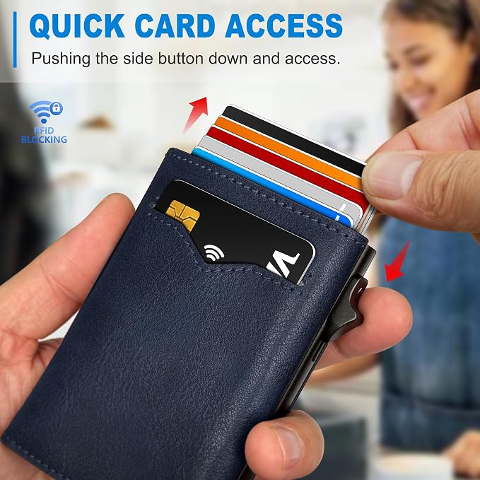 Wallet for Men,with Cash Pocket 2 ID Window 9-13 Cards,Metal Case Smart Slim Pop Up Credit Card Holder Flip with Magnetic Closure RFID Blocking Trifold wallet with Gift Box