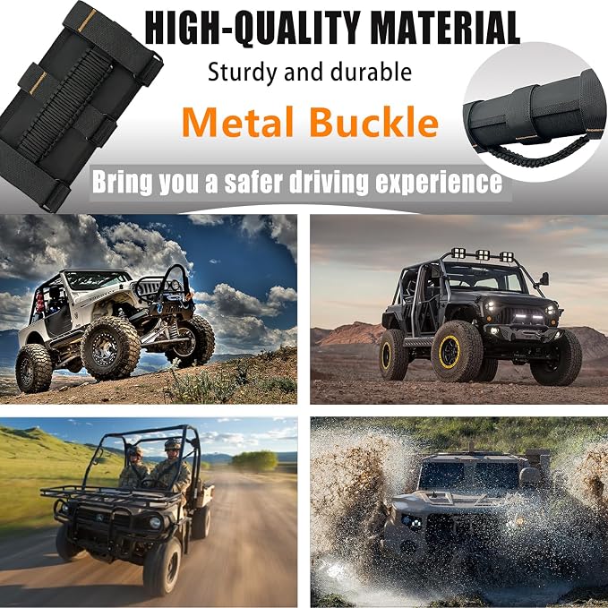 4 Pack Paraocrd Roll Bar Grab Handles for Jeep Wrangler Accessories | CJ YJ TJ JK JL LJ JLU JKU Sahara Freedom Rubicon, Gladiator JT (1955-2023 Modle), Upgrade Strong Metal Buckle, Non-Deformable