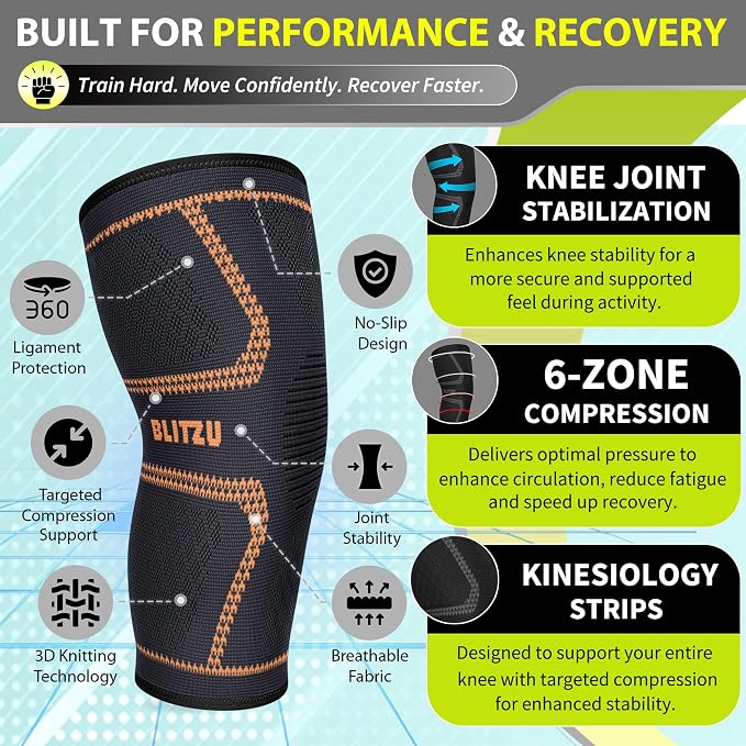 Knee Brace for Meniscus Tear 2 Pack, Knee Compression Sleeve for Men and Women, Knee Support for Arthritis, Swelling, Inflammation, ACL, Pain Relief, Running, Workout, Sports and Recovery Orange L