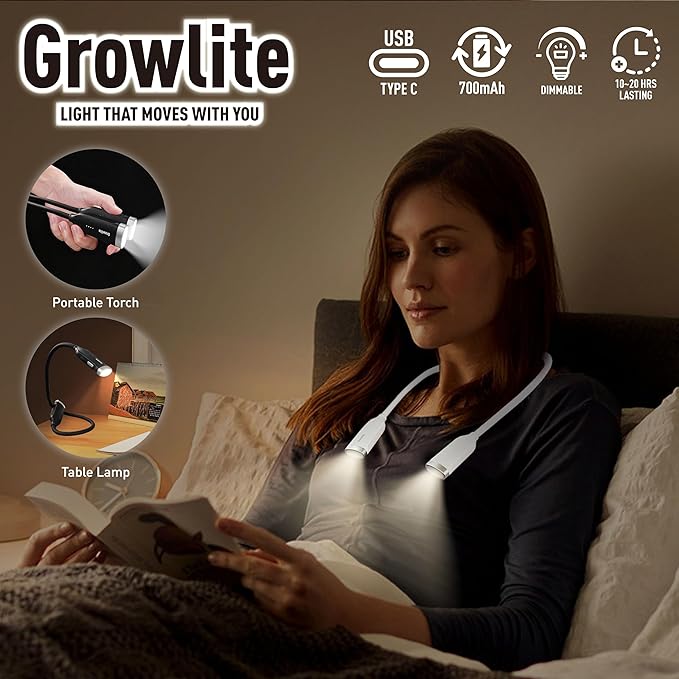 Neck Reading Light, 3 Color & Brightness Adjustable Book Light for Reading in Bed, Hands-Free, Lightweight, USB C Rechargeable, Eye-Caring, Perfect for Crafts, Camping, Kids & Adults (white)