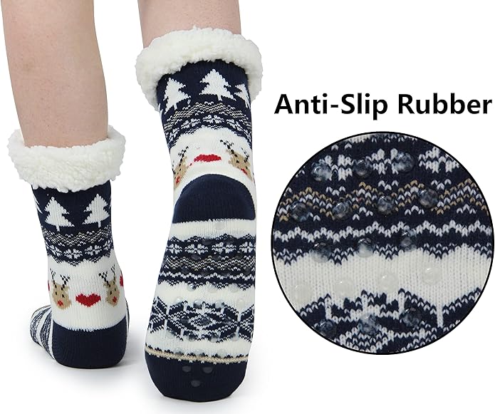 BenSorts Women Winter Thick Slipper Socks with Grippers Non Slip Warm Fuzzy Socks Christmas Gifts
