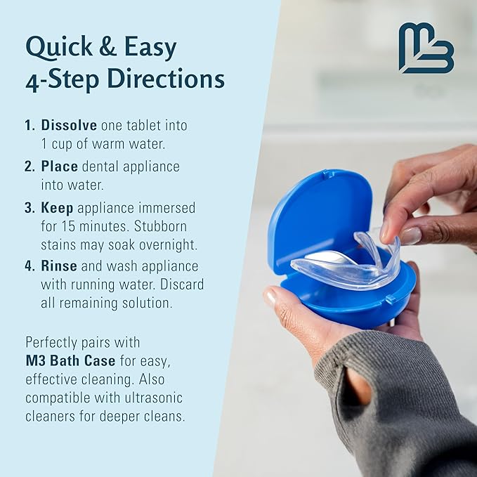 Retainer Cleanser Tablets Invisalign Cleaner, Removes Odors Discoloration Stains and Plaque 4 Month Supply Denture Cleansers Retainers Mouth Guards Denture Bath Mint by M3