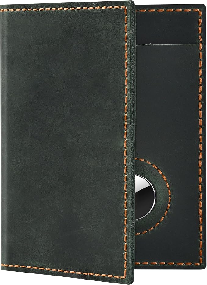 Passport Holder for Travel, Genuine Leather Passport Wallet Cover Case with Airtag Slot, RFID Blocking, for Women Men, Travel Essentials Gift, Green