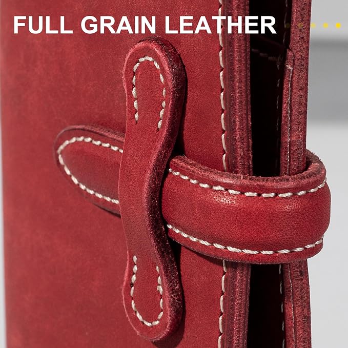 Leather Passport Holder for Travel,Passport Wallet,Red | RFID Blocking Card Slot,Top-Grain leather with Magic Buckle,Boarding Pass Pocket,Retro Style,Slim and Light-weight