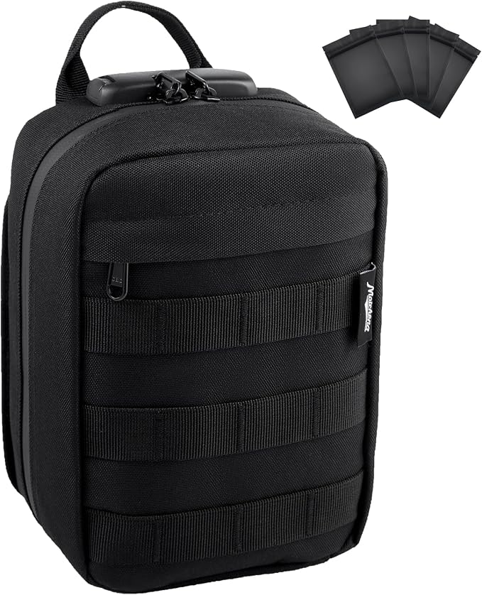 Storage Bag with Combination Lock Small Travel Medicine Lock Box Carbon Lined Tactical Molle Pouch Case Money Cosmetic Organizer