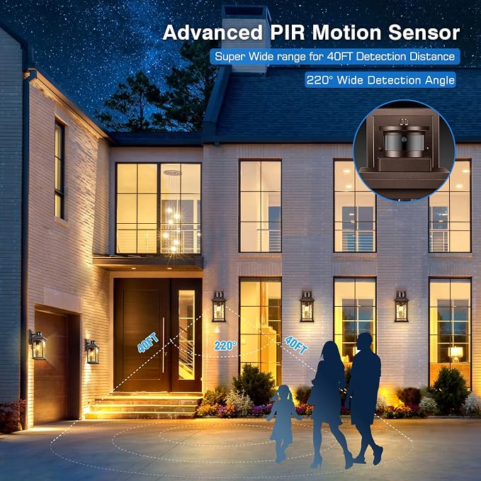 VIANIS Exterior Light Fixture with Motion Sensor, Outdoor Porch Lights | Anti-Rust Aluminum, Easy to Install, Tempered Glass, 2 Packs Oil Rubbed Bronze Dusk to Dawn Wall Lanterns for Garage Entrance