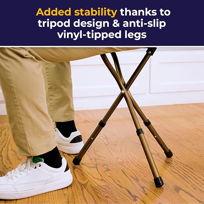 Drive Medical RTL10365-ADJ Adjustable Lightweight Folding Cane with Seat, Black