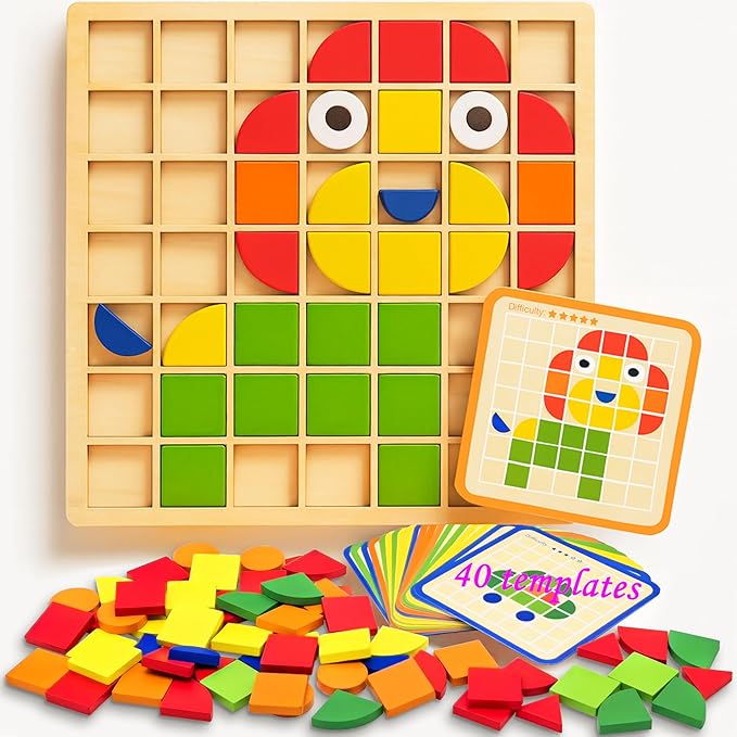 Activities for Dementia Patients, 96 Pieces Wooden Puzzle Games for Seniors, Colorful Shape Pattern Alzheimers Products for Elderly, Tile Matching Memory Cognitive Busy Board Gadgets Gifts