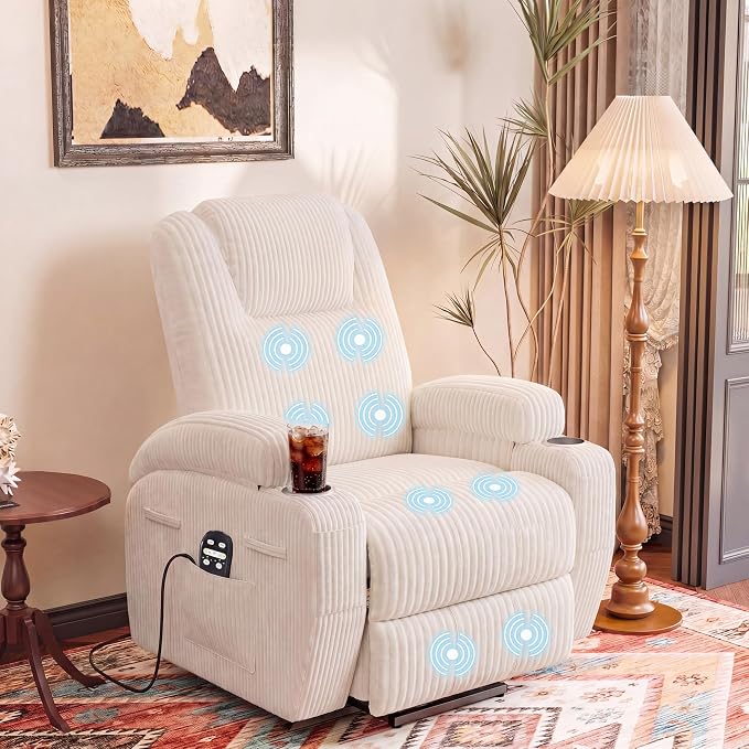 Flamaker Power Lift Recliner Chair Electric Lift Recliner for Elderly | Power Lift Recliner Chair with Cup Holders Side Pockets for Living Room (Corduroy, Beige)