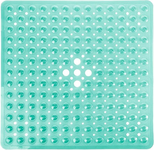 Yimobra Shower Stall Mat Non Slip, 21x21 Inch, Soft Square Bath Mat for Shower with Suction Cups and Drain Holes, Stall Floor Mats for Bathroom, Machine Washable, Bathroom Accessories, Clear Green