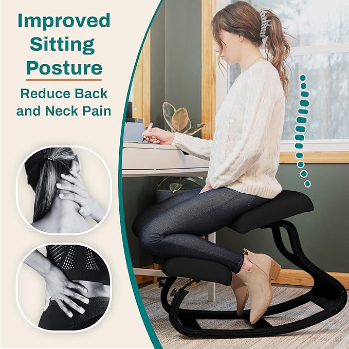 NYPOT Ergonomic Kneeling Chair with Adjustable Seats - Knee Chair for Posture Correction & Kneel Rocking Stool for Desk - Back Pain Relief and Support for Home and Office (Modern, Total Black)
