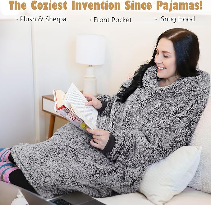Catalonia Oversized Blanket Hoodie Sweatshirt, Wearable Sherpa Lounging Pullover for Adults Women Men