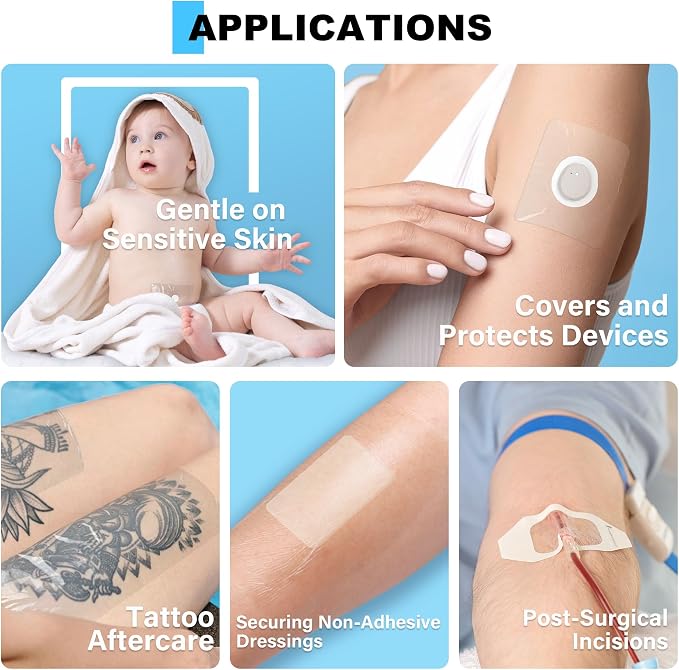 FRESINIDER Transparent Film Dressing 6” x 8” (20 Pack) – Large Waterproof Shower Bandages, Breathable Clear Wound Cover with Border for IV Shield, Post-Surgery Care & Tattoo Aftercare