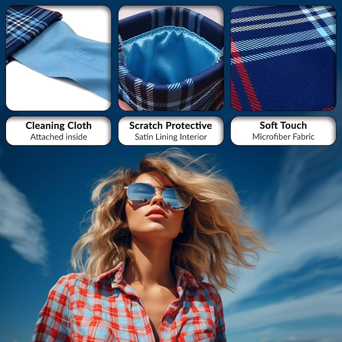 Soft Sunglasses case | Large Glasses Case Holder - Eyeglass Pouch Squeeze Top | Glasses pouch Lightweight Extra Layers