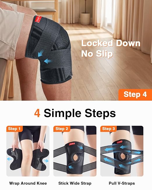 Upgraded Medical-Grade Knee Brace for Women and Men,[Ultra Breathable & V-Straps]Knee Support with Side Stabilizers,for Meniscus Tear,Knee Pain,Arthritis,MCL,ACL Injuries-Knee Wrap(XX-Large)