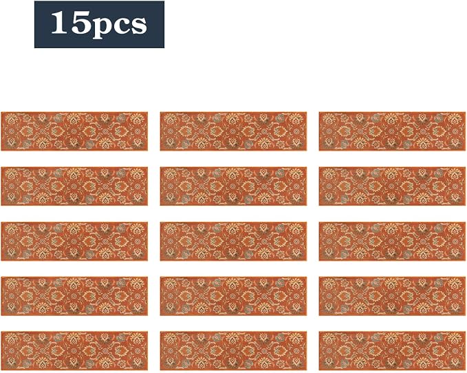 Lahome Carpet Stair Treads Non Slip Backing, Orange 15 Pack Stair Treads | 8" X 30" Stair Treads for Wooden Steps Indoor, Soft Washable Stair Runners Oriental Staircase Rugs for Kids Pets Elders