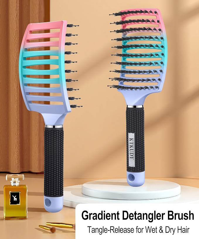 Detangling Brush for Women & Kids, Wet & Dry Hair, All Hair Types | Less pulling & breakage, Boar bristles tame frizz & add shine, Vents for faster blow-drying, Lightweight 4 oz, Non-slip grip