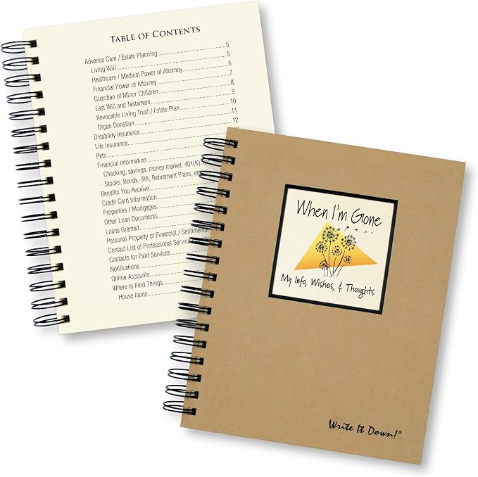 Write it Down Series by Journals Unlimited, Guided Journal, When I'm Gone, My Info, Wishes & Thoughts, Full-Size 7.5"x 9", Kraft Hard Cover, Made in USA