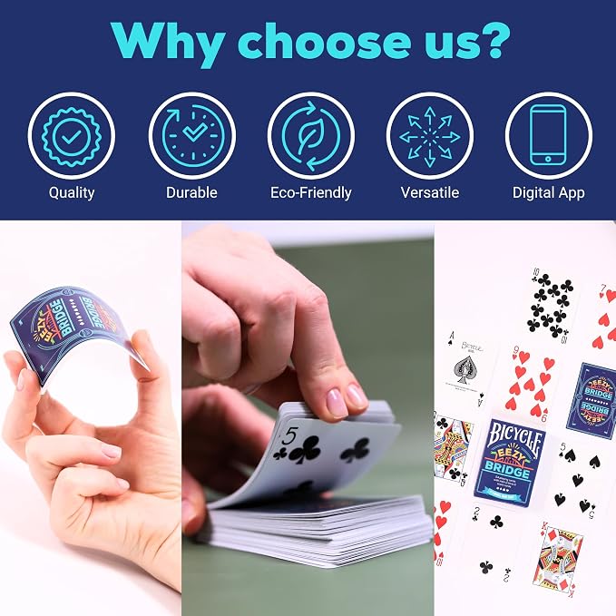Bicycle Premium Playing Cards with Bonus Game & App – Standard Poker Deck with 52 Cards, 2 Jokers, 2 Rule Cards, Air-Cushion Finish – Eco-Friendly Inks, Durable Cardstock