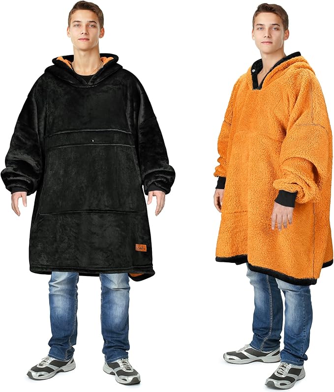 Catalonia Oversized Blanket Hoodie Sweatshirt, Wearable Sherpa Lounging Pullover for Adults Women Men