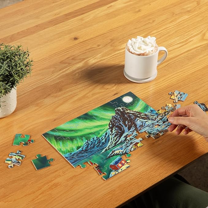 Large Piece Jigsaw Puzzle – Easy & Colorful, Dementia & Memory Activities for Seniors, Elderly Gifts, 48 Pieces, Aurora Night