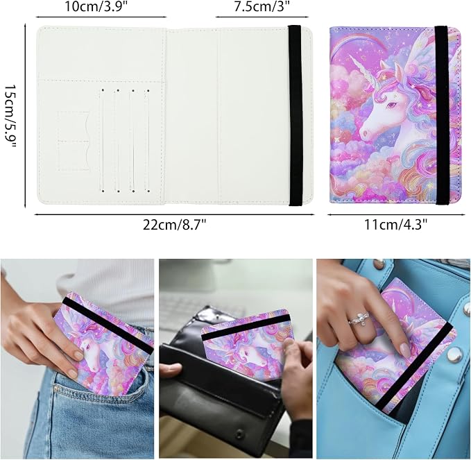 Passport Holder for Women and Men PU Leather Passport Cover for Travel (White Horse)