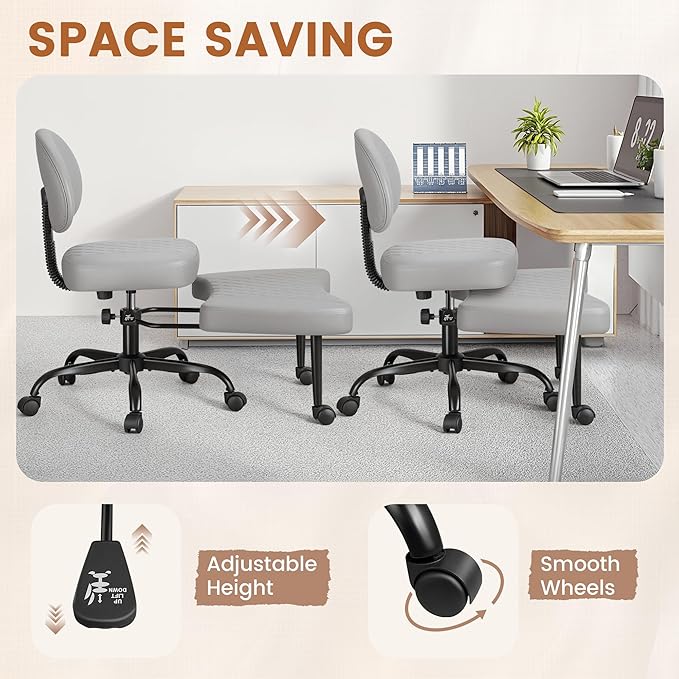 Ergonomic Cross Legged Office Chair with Wheels - Adjustable Height Kneeling Meditation Chairs for ADHD, Yoga & Desk Work - Wide Criss Cross Seat with Lumbar Support, Gray