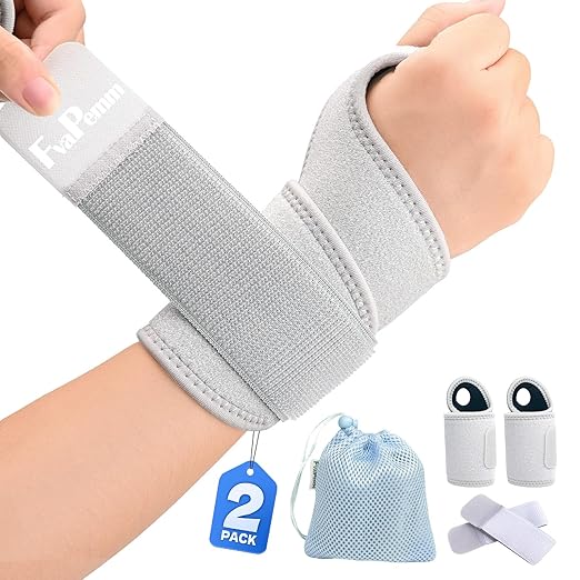 Wrist Support Brace for Carpal Tunnel 2 Pack Right Left Hand, Wrist Wraps for Women Men, Adjustable Wrist Compression Brace for Tendonitis, Arthritis, Weightlifting, Sports, Day Night Support, Grey