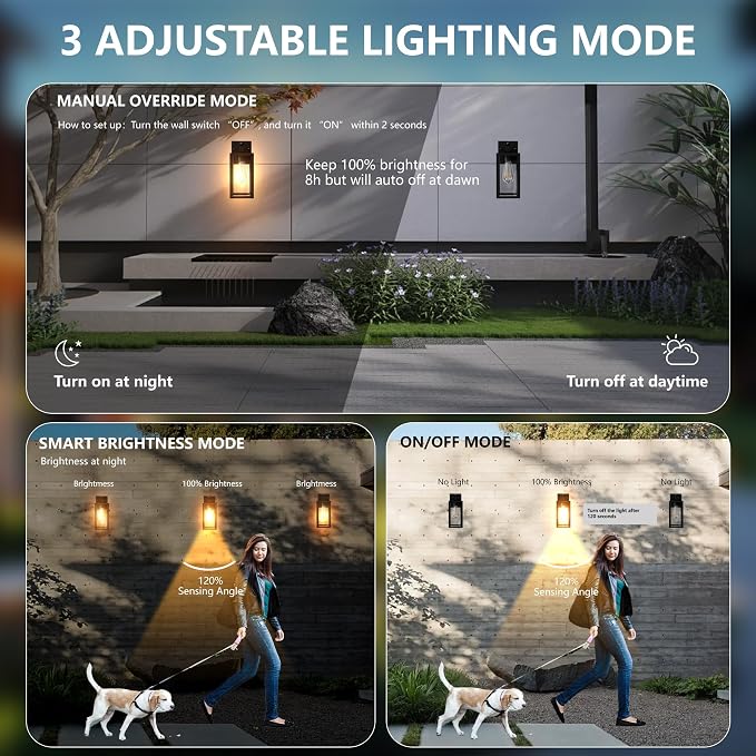 14.6 Inch Motion Sensor Dawn to Dusk Outdoor Sensor Light Fixture Anti-Rust Exterior Wall Lighting Waterproof Outdoor Wall Lantern for Porch Patio Front Door Garage - 2 Pack