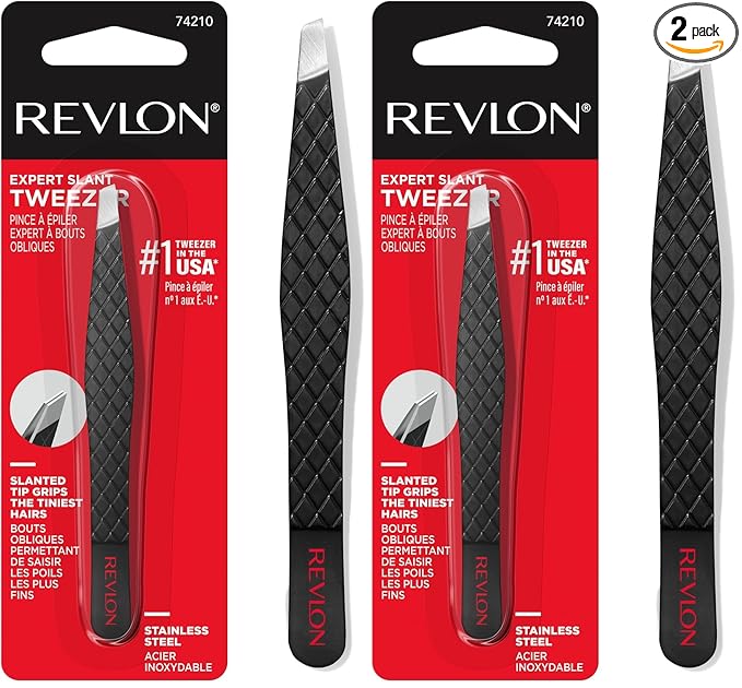 Revlon Eyebrow Tweezer, Stainless Steel | Pack of 2 | For Men & Women